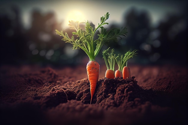 Carottes fraîchement cueillies sur le sol dans un champ d'une ferme agricole et maraîchère conceptgenerative ai