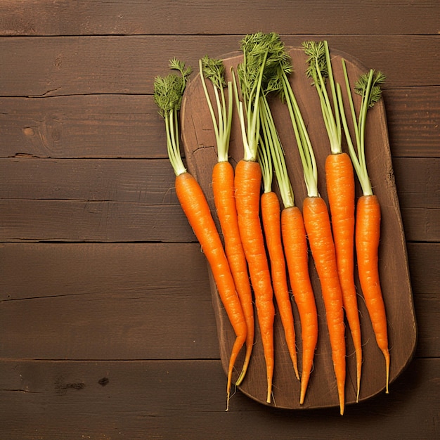 Des carottes fraîches exposées sur une planche à couper en bois pour les médias sociaux