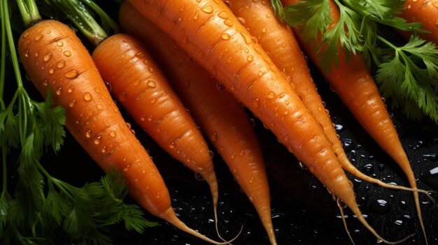 Des carottes fraîches avec des gouttes d'eau de près