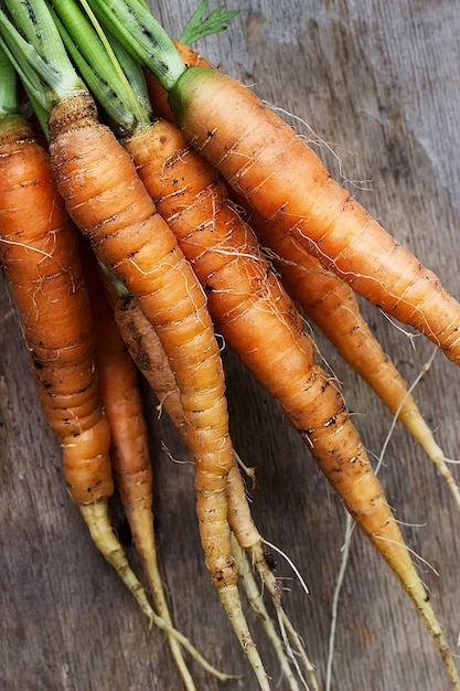 Carottes sur la table en bois