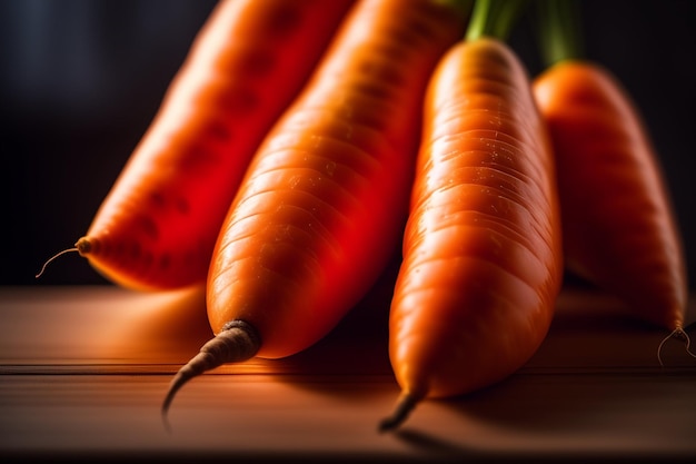 Carottes sur une table avec un fond sombre