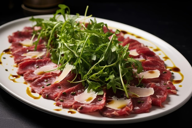 Photo carpaccio de bœuf salade à assiette générer ai