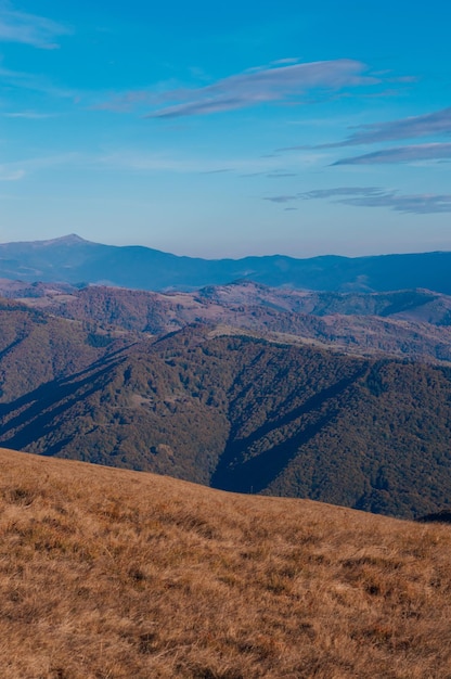 Carpathians Highland avec des montagnes forestières géantes et des collines herbeuses