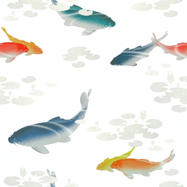 Carpe bleue et dorée nageante illustration de fond à motif sans couture