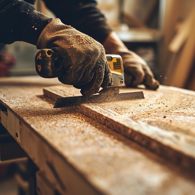 Carpenter coupe du panneau mdf à l'intérieur de l'atelier Ai génératif