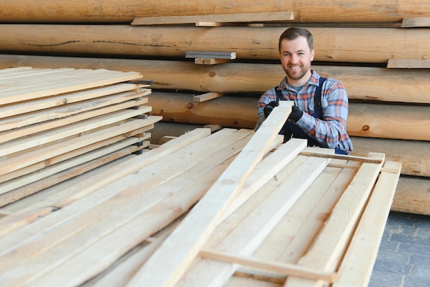 Carpenter en uniformes check-boards sur scierie