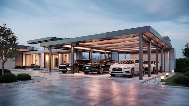 Photo carport d'une maison moderne et luxueuse