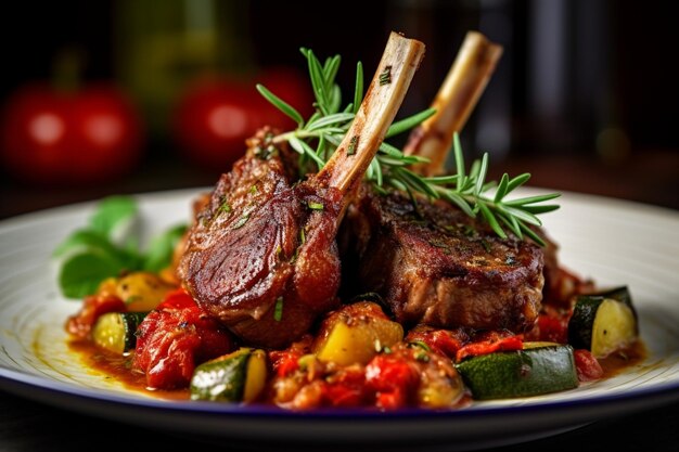 Carré d'agneau grillé avec pommes de terre sautées et légumes frais Dîner au restaurant Generative AI