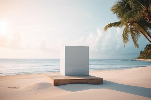 Un carré blanc avec des palmiers sur la plage