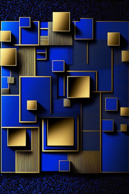Carré géométrique abstrait et rectangle scintille fond bleu royal