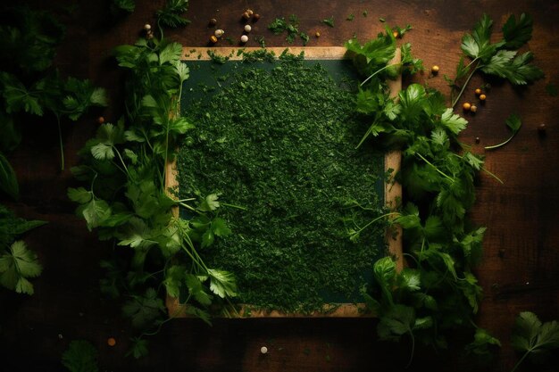 un carré d'herbe verte sur une table en bois