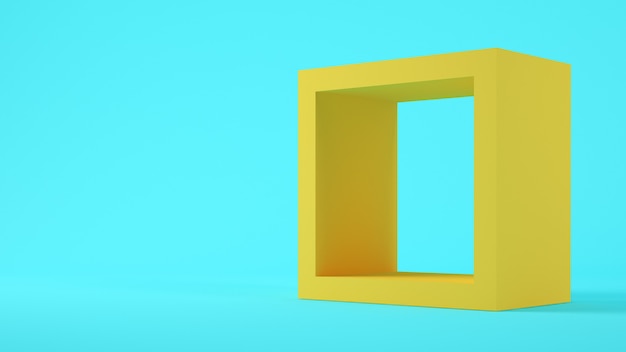 Carré jaune sur fond bleu rendu 3d