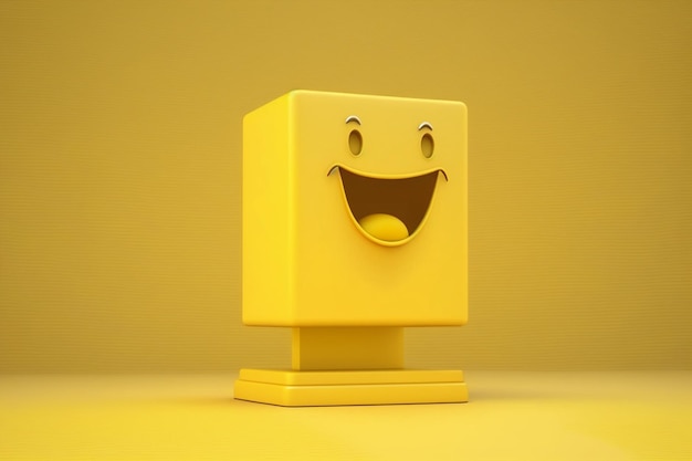 Un carré jaune avec un visage souriant est sur un fond jaune.