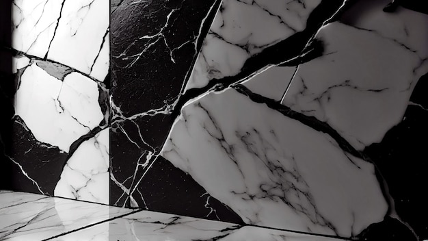 Un carreau de marbre noir et blanc avec une bordure noire.