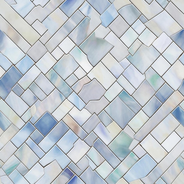 Un carreau de mosaïque coloré avec un motif bleu et blanc.