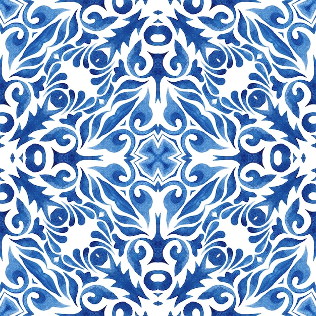 Carreau de peinture arabesque aquarelle ornementale sans couture damassé bleu