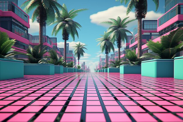 Des carreaux avec une esthétique futuriste rétro de vaporwave numérique