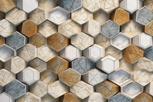 Carreaux hexagonaux multicolores disposés de manière aléatoire AI générative