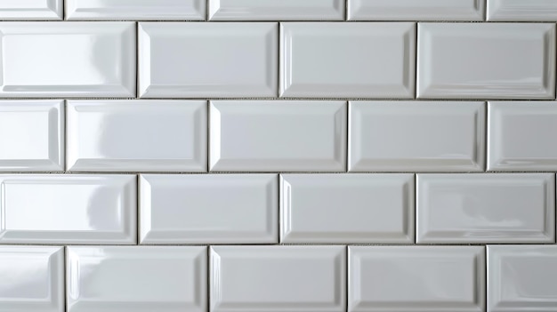 Des carreaux de métro blancs, un motif mural, une surface propre et brillante.