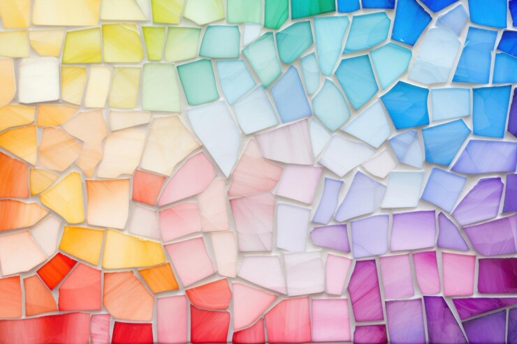 Photo des carreaux de mosaïque sur fond d'arc-en-ciel forment l'art
