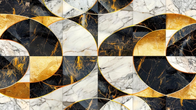 Des carreaux de mosaïque géométrique sans couture avec une texture de marbre et de l'or Papier peint art déco répétitif