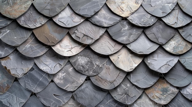 Des carreaux de mosaïque texturés disposés en forme de mur Écailles de poisson de pierre naturelle