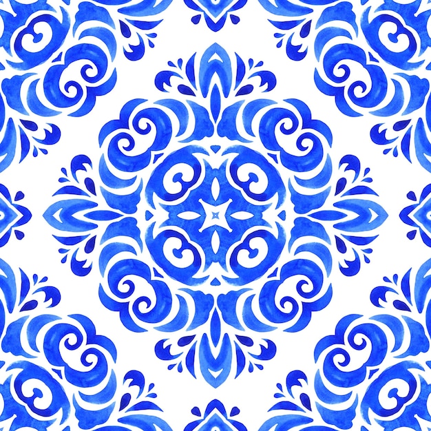 Carreaux de motif aquarelle floral bleu sans couture et conception de tissu