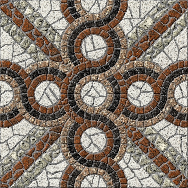 Carreaux de pierre décoratifs avec un motif. Mosaïque de granit naturel. Texture de fond de pierre