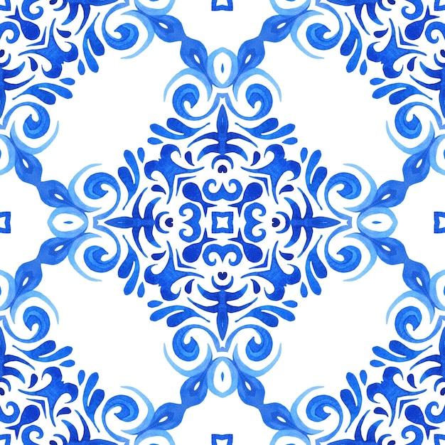 Carreaux de vignette indigo damassé vintage sans couture aquarelle ornementale arabesque design carreaux de céramique décoratifs portugais