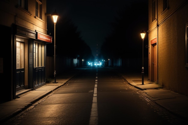 Photo carrefour de la route de la ville, lampadaires tamisés, vue sur la rue, fond d'écran, illustration d'arrière-plan