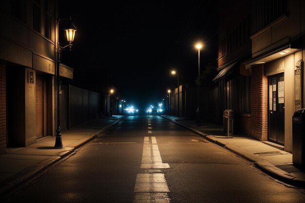 Photo carrefour de la route de la ville, lampadaires tamisés, vue sur la rue, fond d'écran, illustration d'arrière-plan