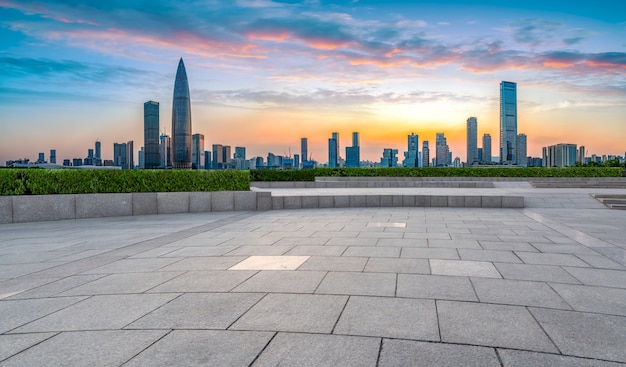 Carrelage au sol et horizon architectural du paysage de Shenzhen