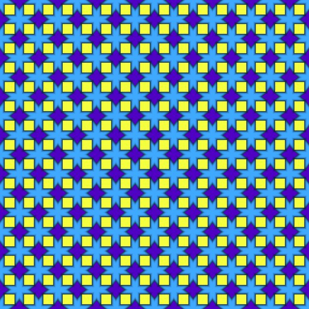 Photo carrés bleus et jaunes avec le même motif que le fond.