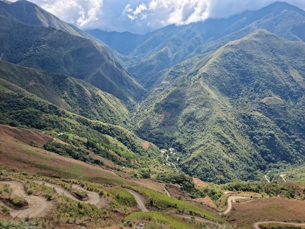 Carretera rustica en medio de la selva paisaje de Cusco Pérou
