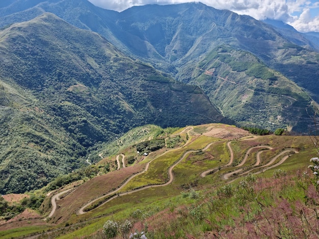 Carretera rustica en medio de la selva paisaje de Cusco Pérou