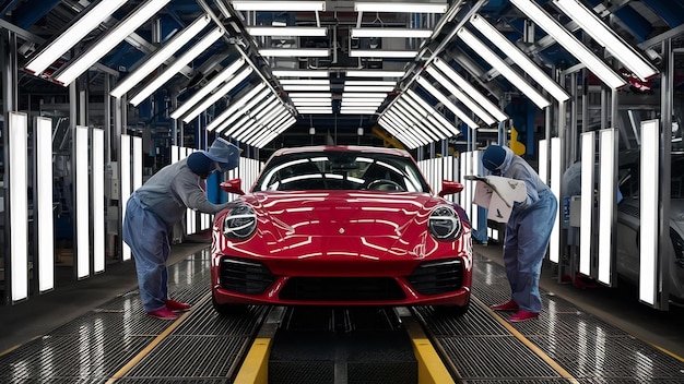 Les carrosseries des voitures sont sur la ligne d'assemblage de l'usine de production de voitures de l'industrie automobile moderne une voiture bei