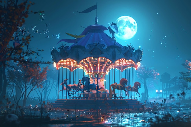 Carrousel capricieux avec des créatures fantastiques comme r