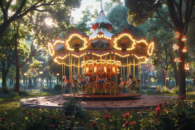 Un carrousel capricieux dans un parc de la ville