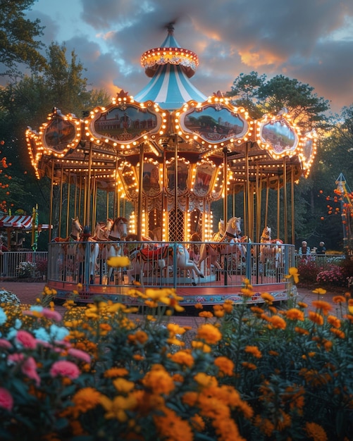 Photo un carrousel de carnaval décoré de papier peint