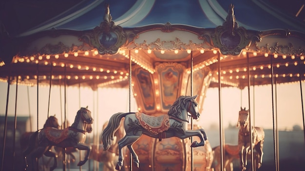 Un carrousel avec un cheval dessus