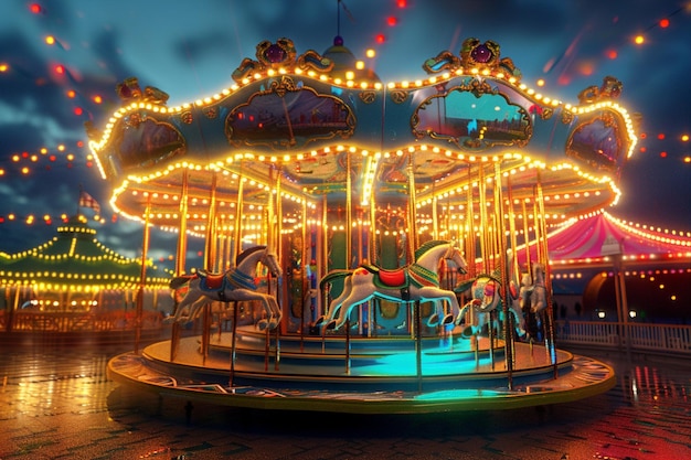 Un carrousel coloré qui tourne joyeusement