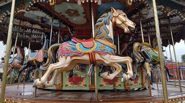Carrousel sucré avec des chevaux de conception complexe illustration générée par l'IA