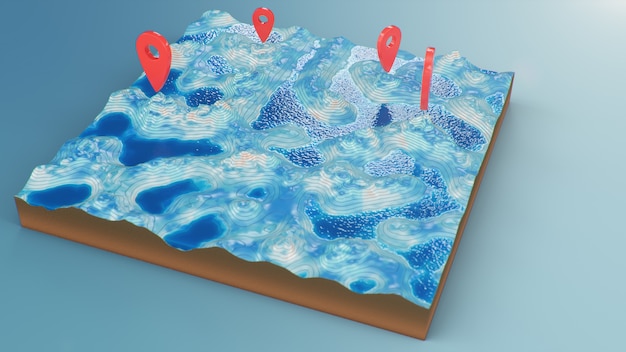 Carte 3D en coupe avec des marqueurs de point rouges