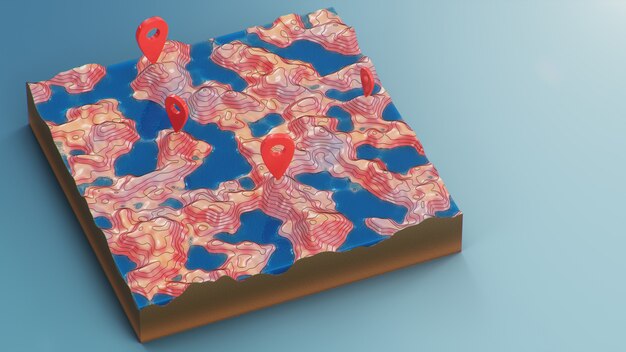Carte 3D en coupe avec des marqueurs de point rouges