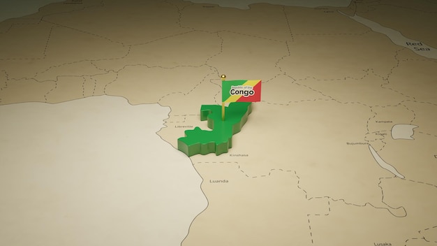 Carte 3D et drapeau de la République démocratique du Congo