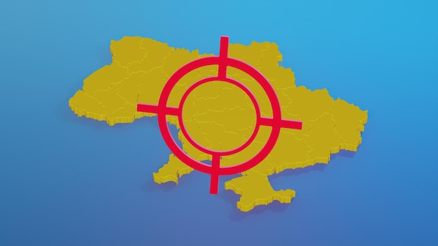 Carte 3D de l'Ukraine sur laquelle est dirigée la cible à bombarder.