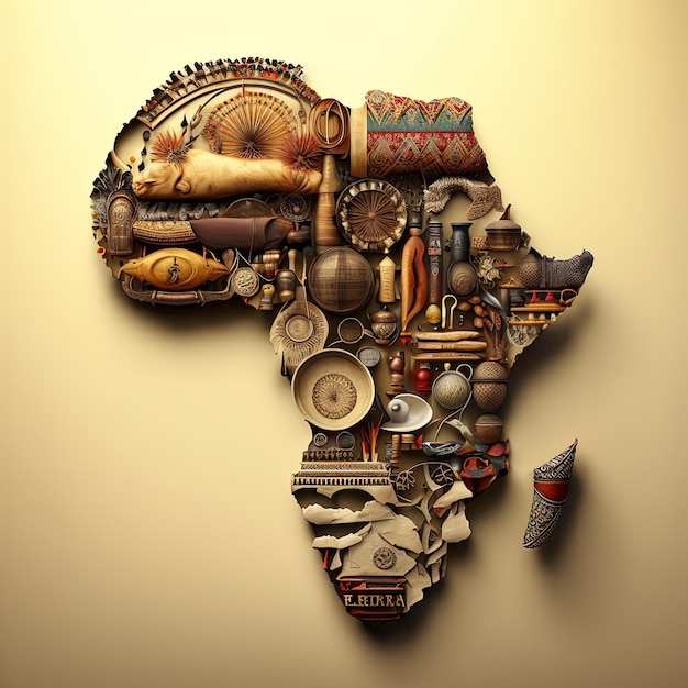 Photo carte de l'afrique carte en mosaïque de l'afrique réalisée à partir d'objets de la culture africaine histoire des noirs ai