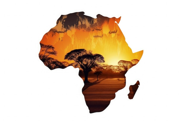 Carte de l'Afrique avec la savane en arrière-plan illustration numérique Generative AI