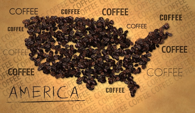 Photo carte de l'amérique producteur de grain de café sur vieux papier