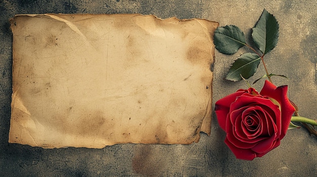 Une carte d'amour vide avec une rose rouge